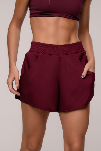 Short Duplo Feminino Esportivo Bordô