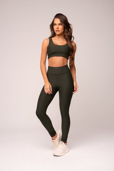 Conjunto Legging e Top Alças Retas Flow Verde Musgo