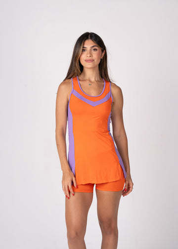 Conjunto Beach Tennis Recortes Laranja e Lilás