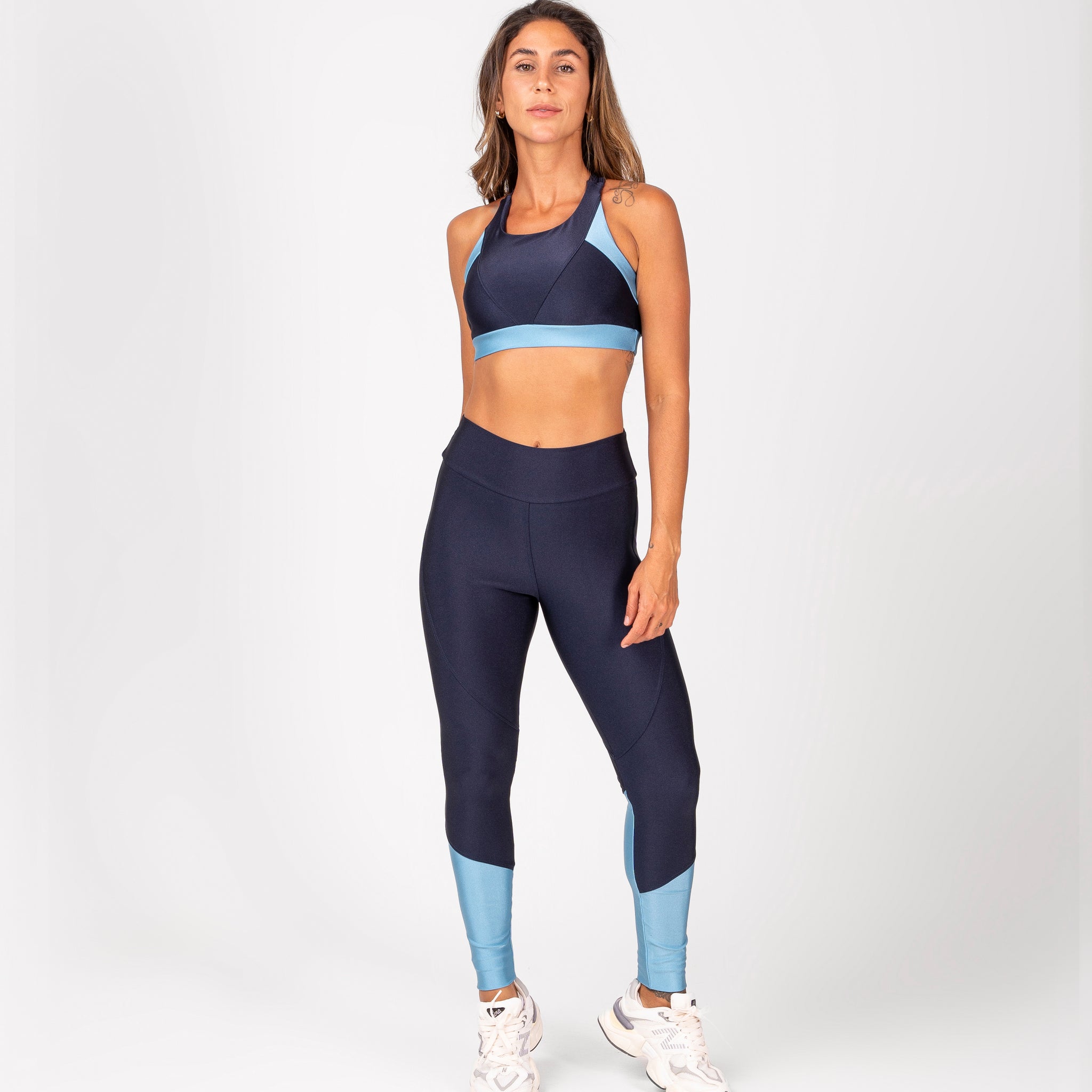 Conjunto Legging e Top Recortes Premium Marinho e Azul Suave