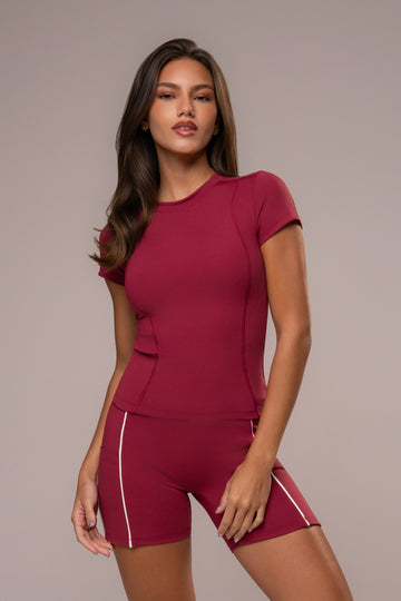 Conjunto Short e Top Blusa Manga Curta Power Bordô