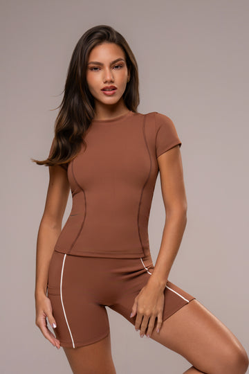 Conjunto Short e Top Blusa Manga Curta Power Caramelo
