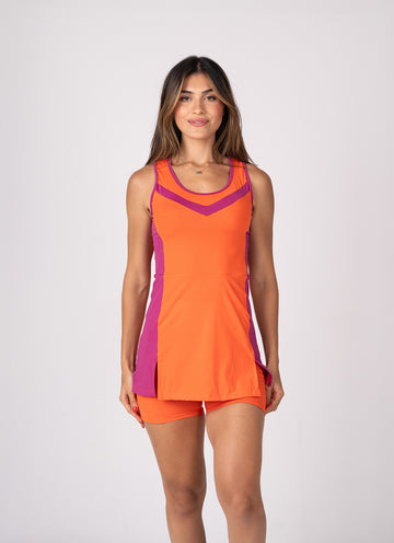 Conjunto Beach Tennis Recortes Laranja e Pink