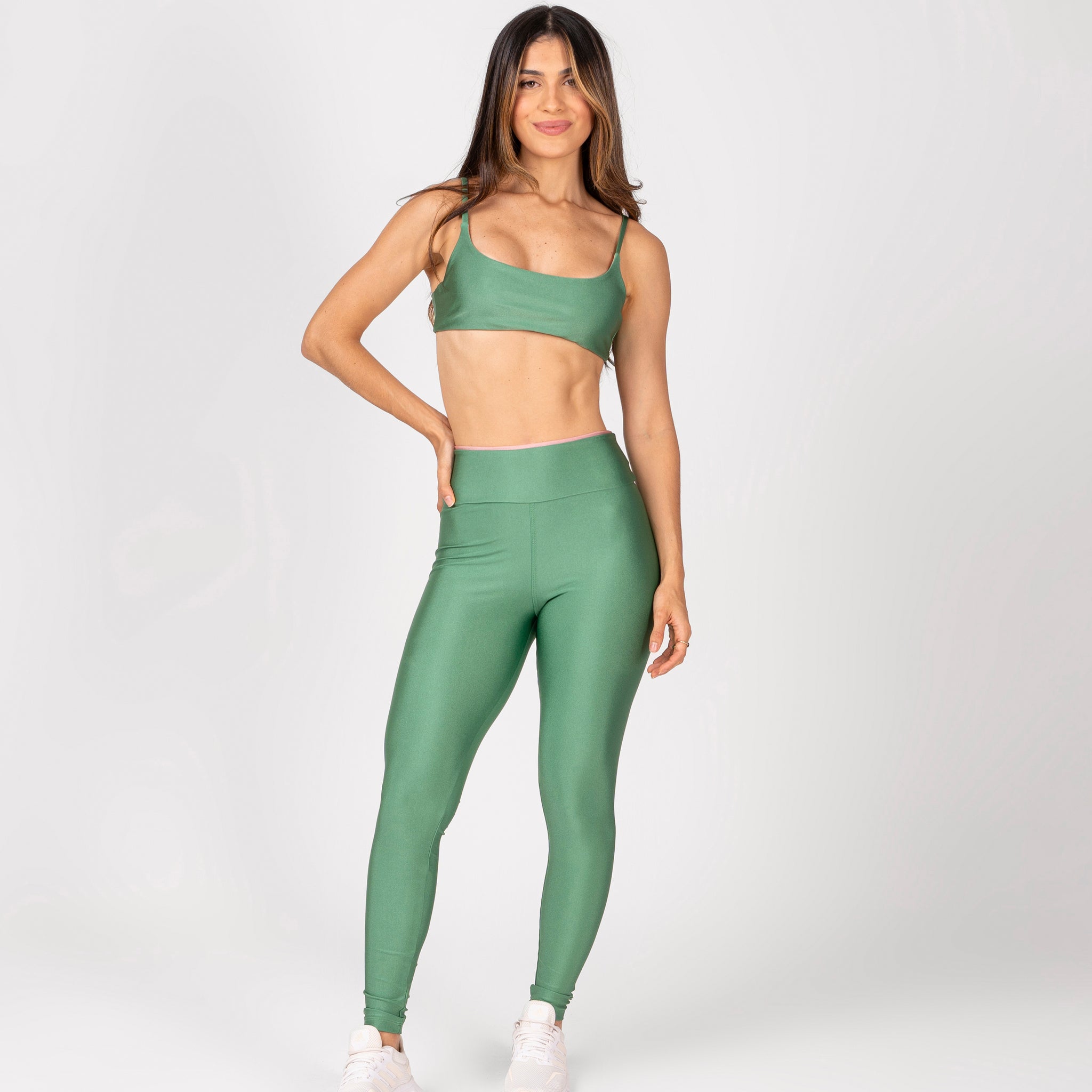 Conjunto Legging e Top Dupla Face Premium Verde Jarde e Rosa