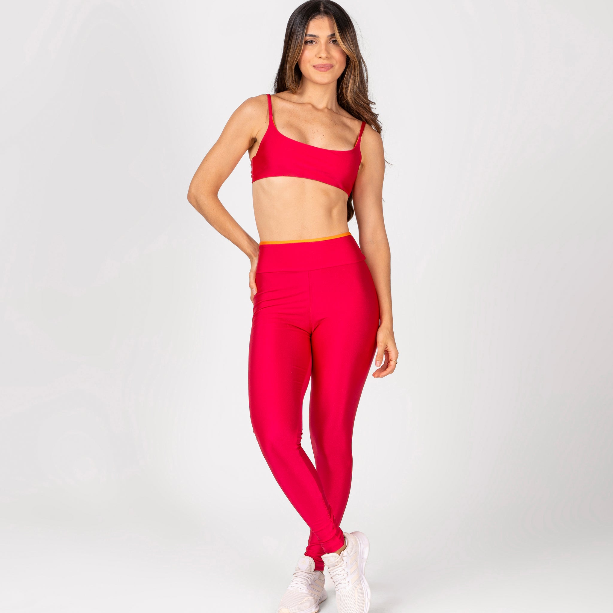 Conjunto Legging e Top Dupla Face Premium Hot Pink e Laranja