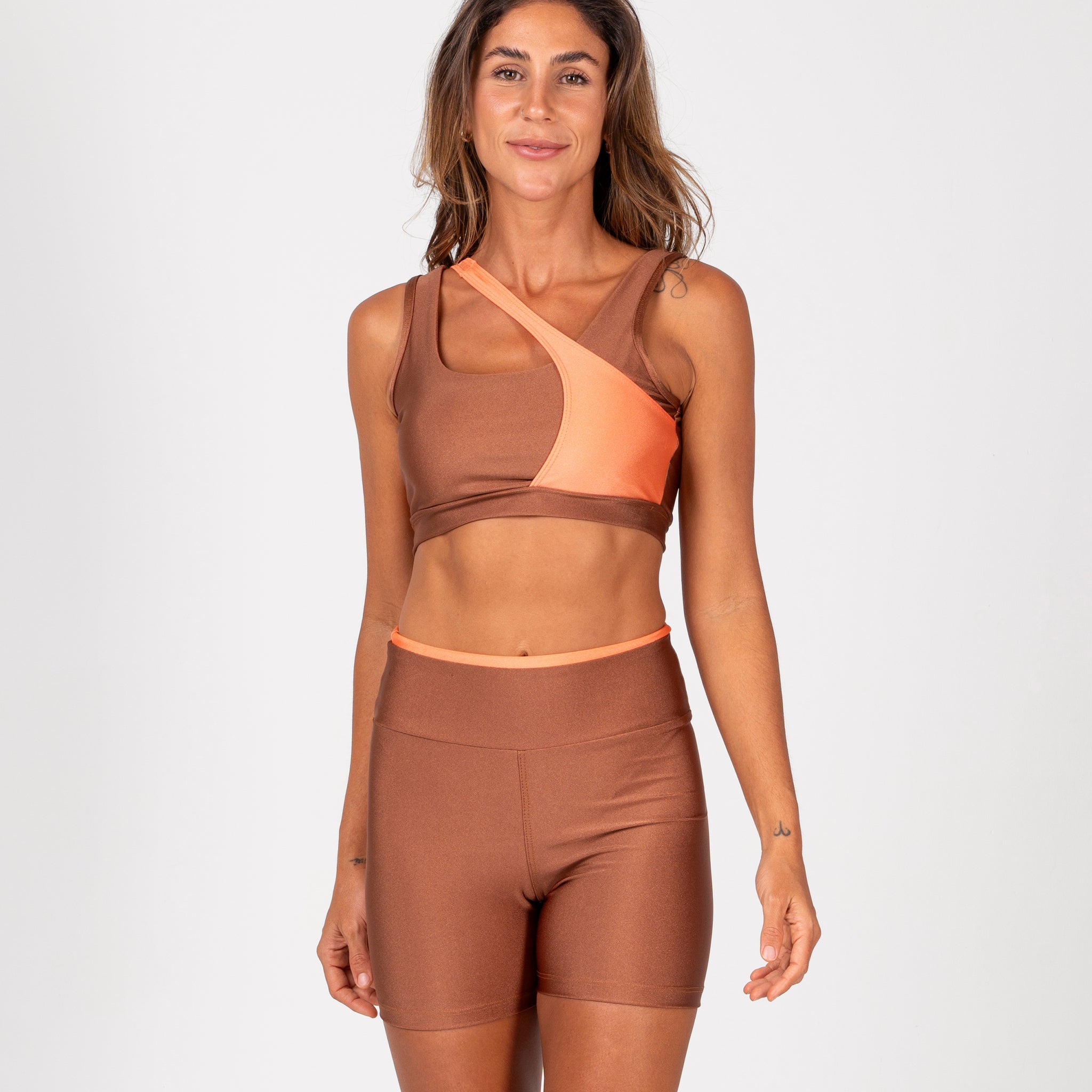 Conjunto Short e Top Jolie Premium Canela e Laranja