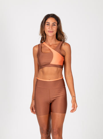 Conjunto Short e Top Jolie Premium Canela e Laranja