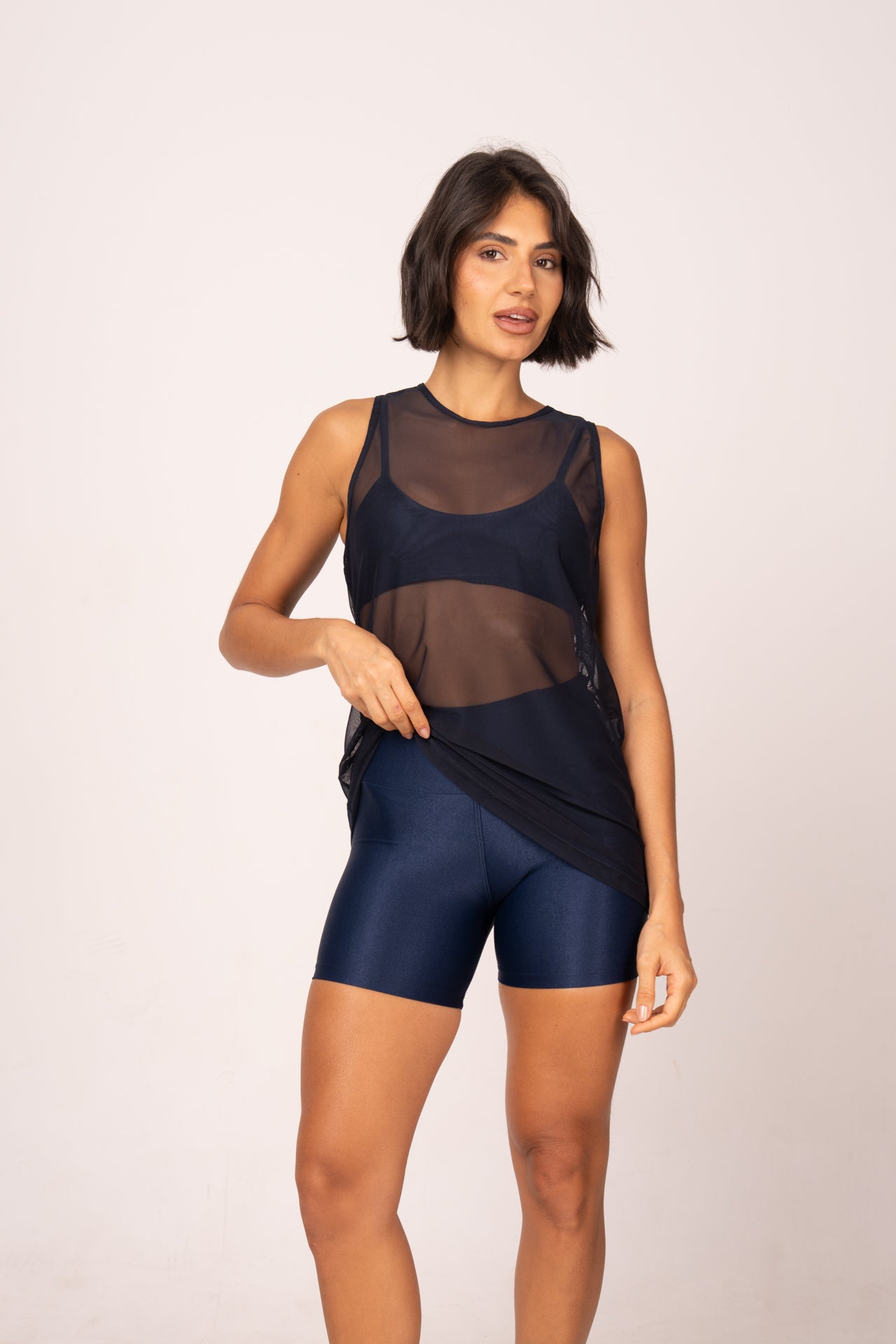 Regata Tule Recorte Azul Marinho