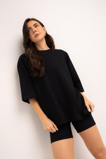 Camiseta Algodão Oversized Feminina Preto