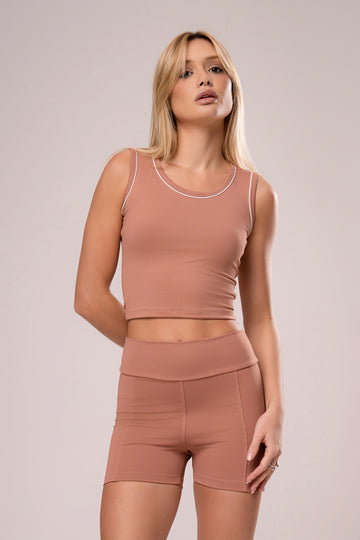 Regata Cropped Viés Power Caramelo