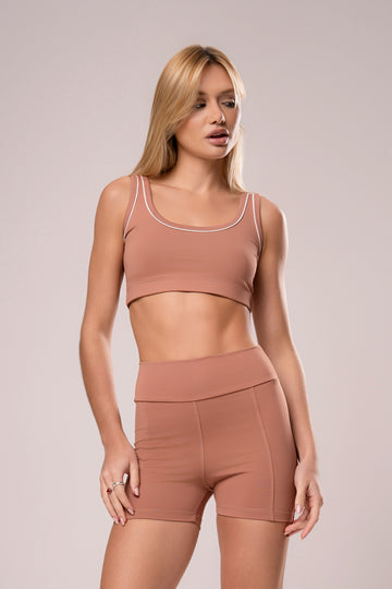 Conjunto Short e Top Viés Power Caramelo