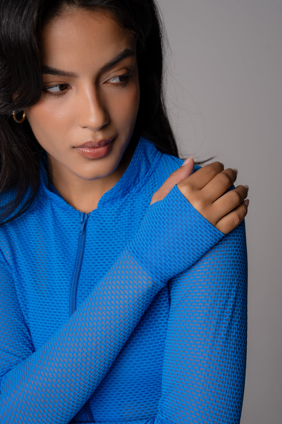 Jaqueta Slim Zip com abertura para dedo Azul