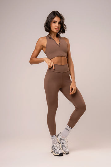 Conjunto Essentials Legging e Top Zíper Chocolate