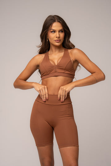 Conjunto Fitness Short e Top Nadador Caramelo