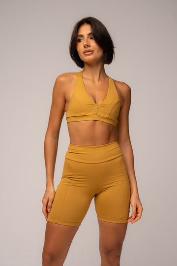 Conjunto Fitness Short e Top Nadador Mostarda