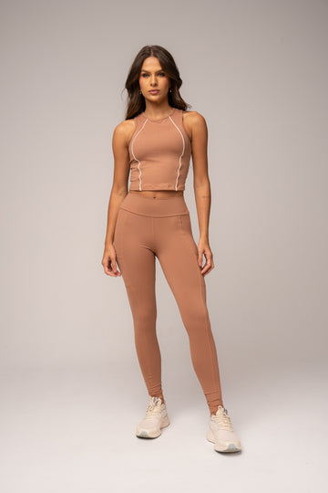 Conjunto Legging bolsos e Top Alongado Cosmo Mocha Mousse