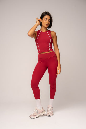 Conjunto Legging bolsos e Top Alongado Cosmo Bordô