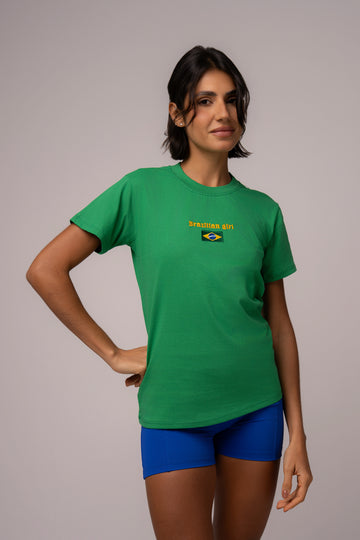 Camiseta Algodão Bordado Brasil Verde Bandeira