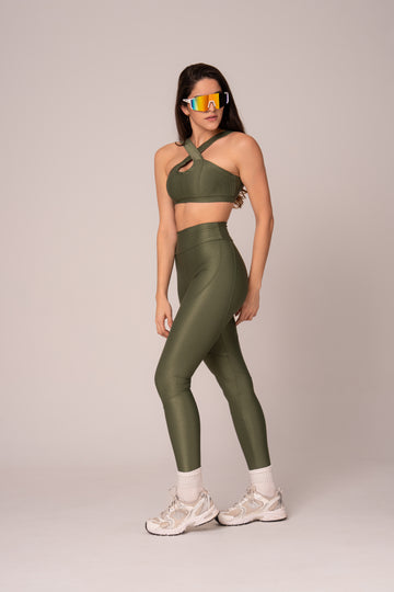Conjunto Legging e Top Cruzado Lovers Verde Oliva