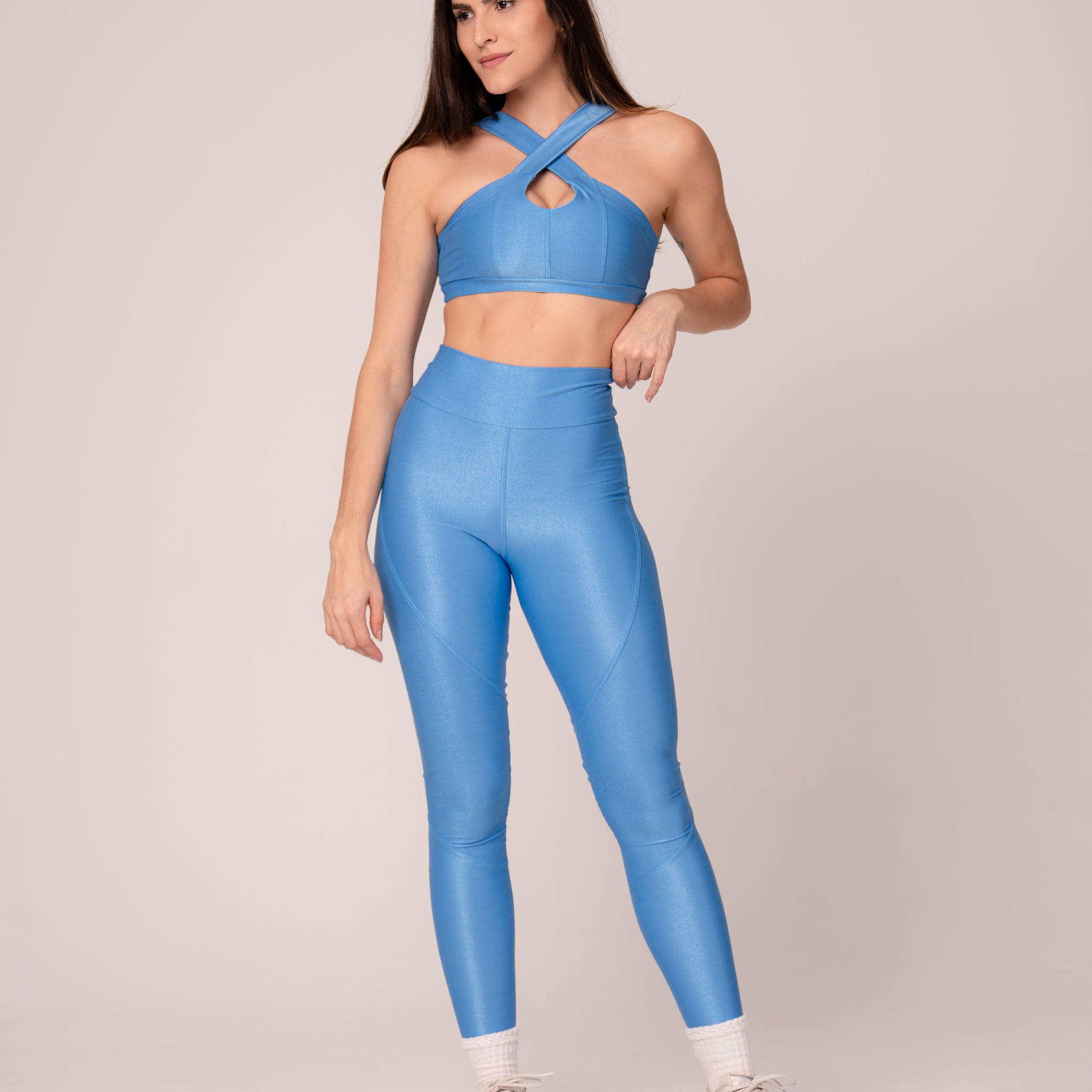 Conjunto Legging e Top Cruzado Lovers Azul Celeste