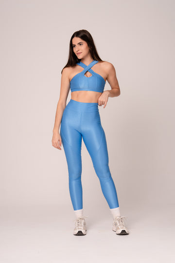 Conjunto Legging e Top Cruzado Lovers Azul Celeste