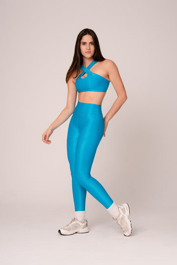 Conjunto Legging e Top Cruzado Lovers Azul Capri