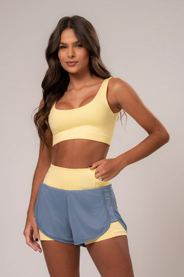 Conjunto Short Duplo e Top Soul Cosmo Amarelo Manteiga