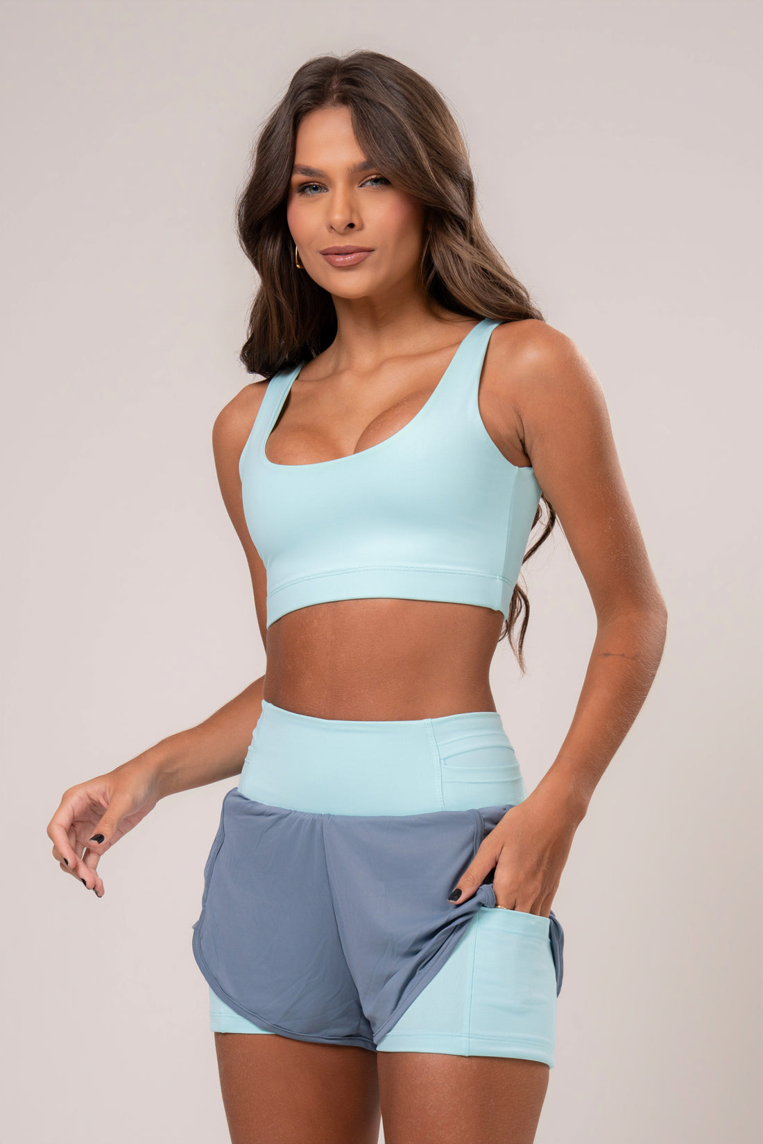 Conjunto Short Duplo e Top Soul Cosmo Azul Acqua