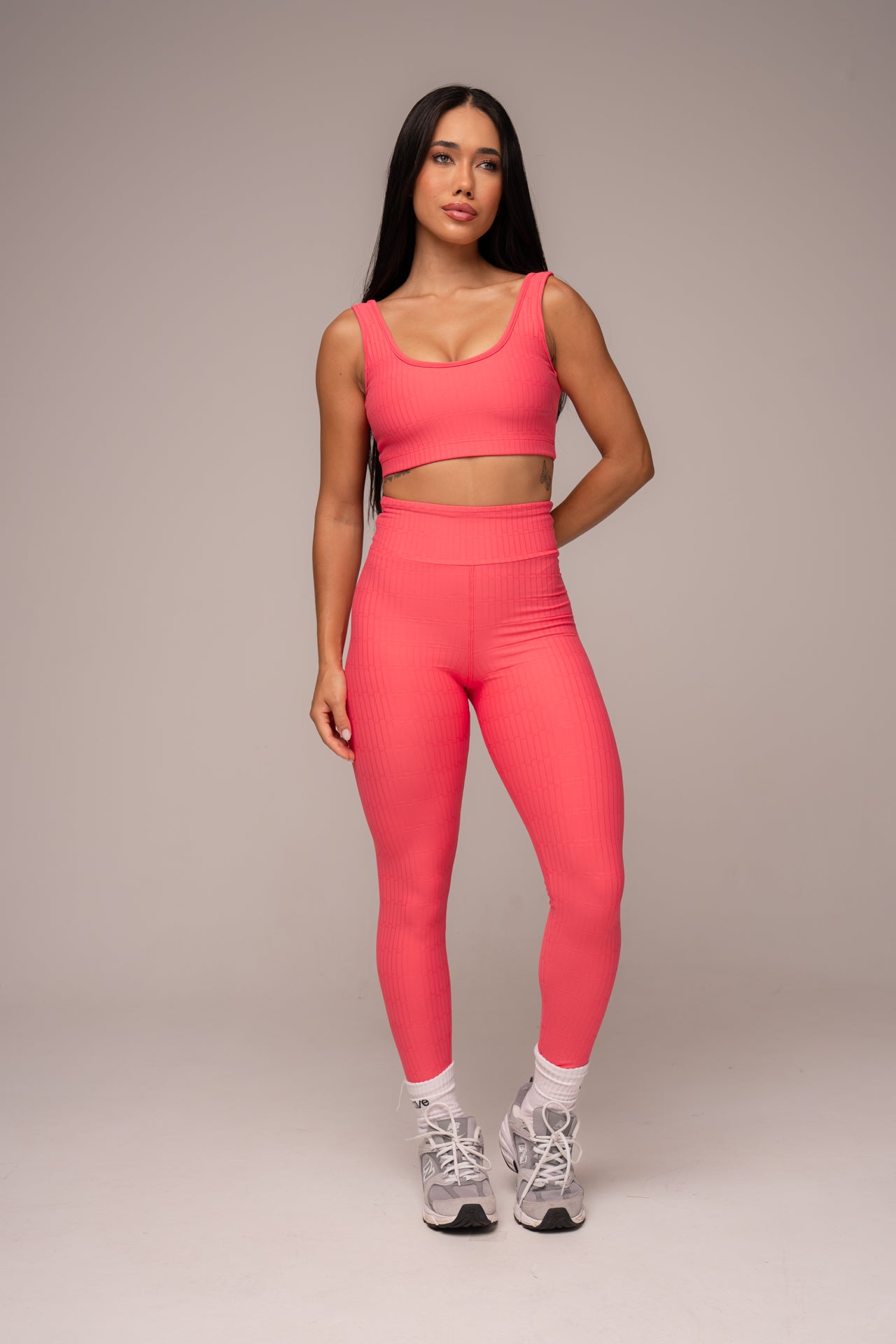 Conjunto Fitness Texturizado Legging e Top Coral