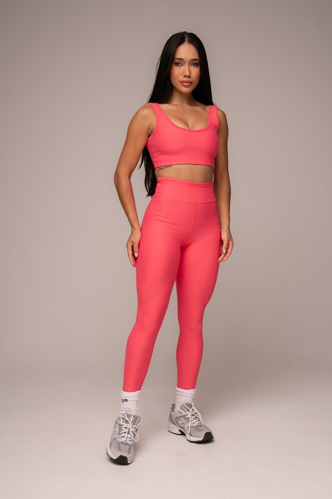Conjunto Fitness Texturizado Legging e Top Coral