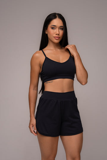 Conjunto Fitness Textura Grid Short e Top Preto