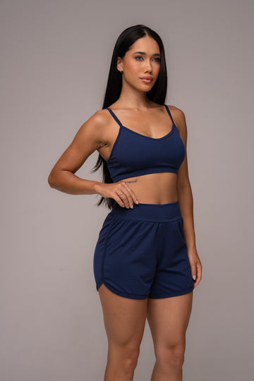Conjunto Fitness Texturizado Short e Top Marinho