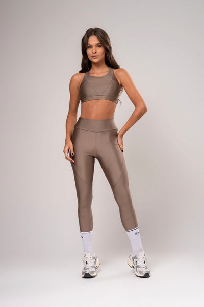 Conjunto Legging e Top Recortes Glow Castanho