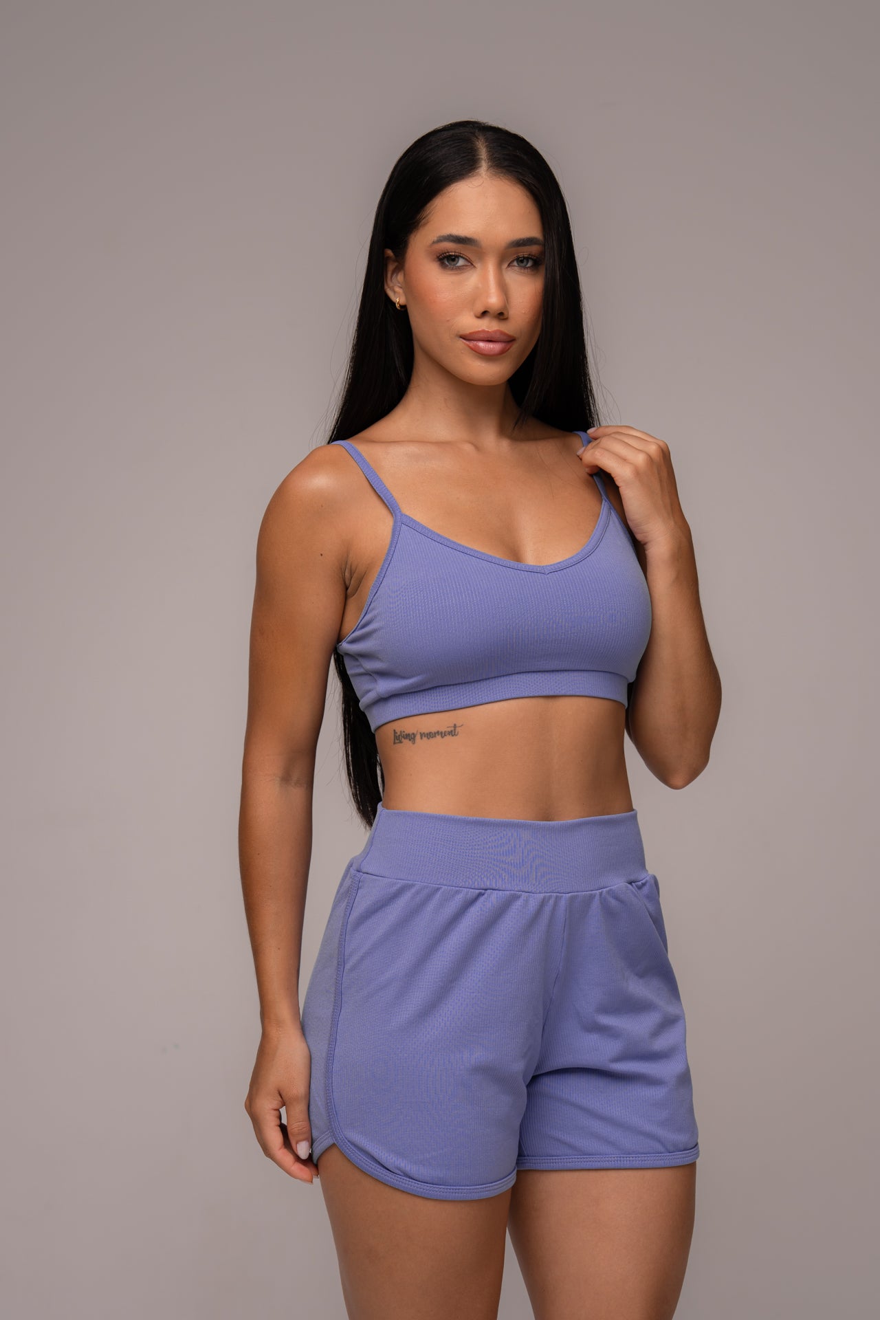 Conjunto Fitness Texturizado Short e Top Lavanda