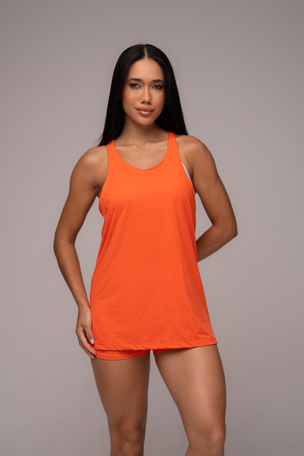 Conjunto Fitness UV Short e Regatão Tangerina
