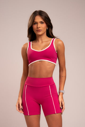 Conjunto Short Vivo e Top Viés Power Hot Pink