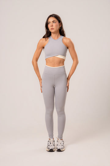 Conjunto Legging e Top Fantasy Bicolor Power Cinza Lunar
