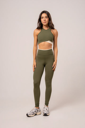 Conjunto Legging e Top Fantasy Bicolor Power Verde Militar