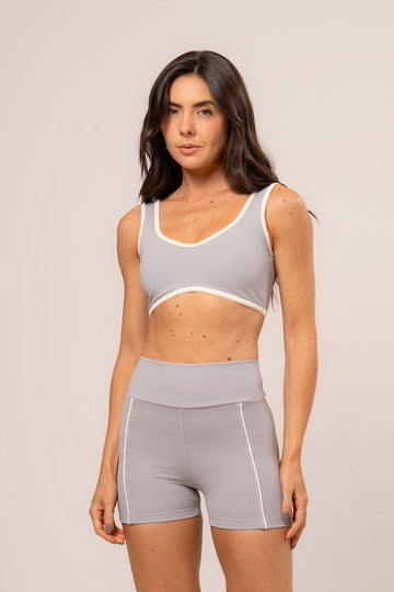 Conjunto Short e Top Viés Power Cinza Lunar