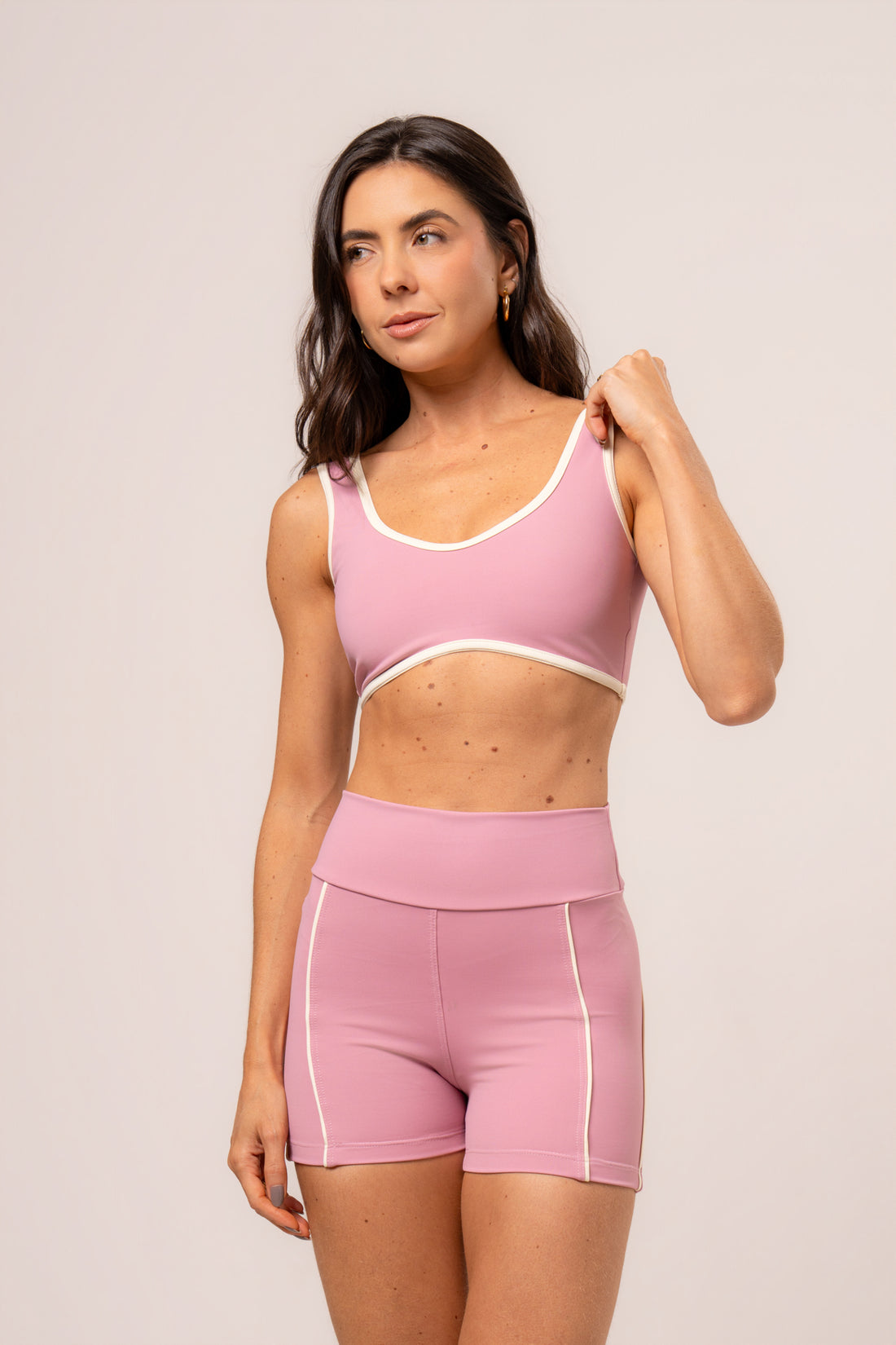 Conjunto Short Vivo e Top Viés Power Rosa Seco