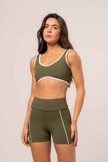 Conjunto Short e Top Viés Power Verde Militar