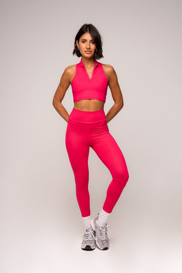 Conjunto Essentials Legging e Top Zíper Hot Pink
