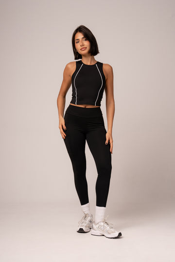 Conjunto Legging bolsos e Top Alongado Cosmo Preto