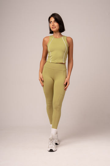 Conjunto Legging bolsos e Top Alongado Cosmo Pistache