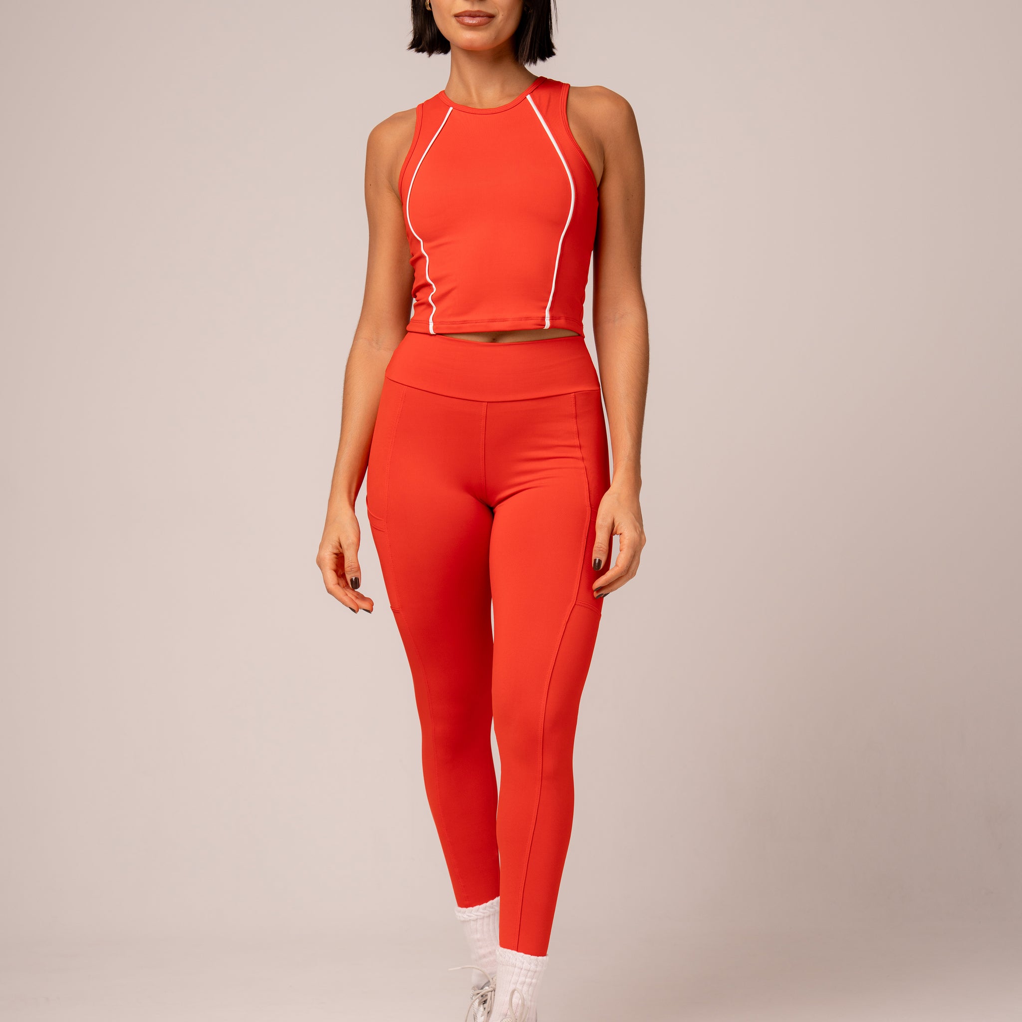 Conjunto Legging bolsos e Top Alongado Cosmo Vermelho