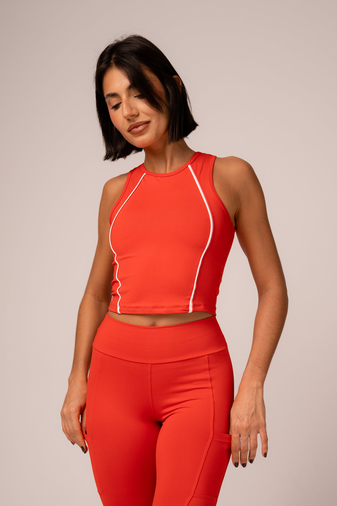 Conjunto Legging bolsos e Top Alongado Cosmo Vermelho