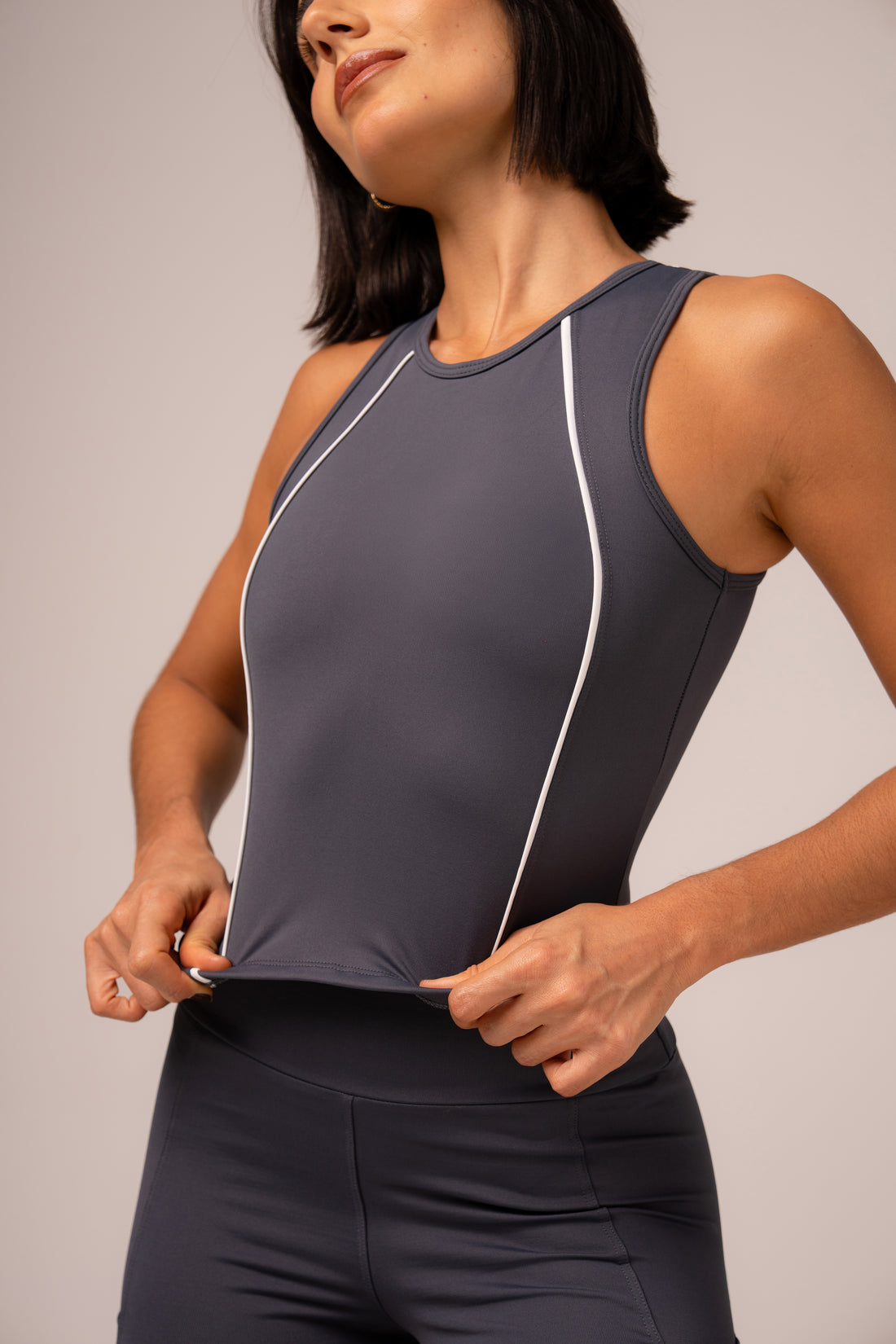 Conjunto Legging bolsos e Top Alongado Cosmo Grafite