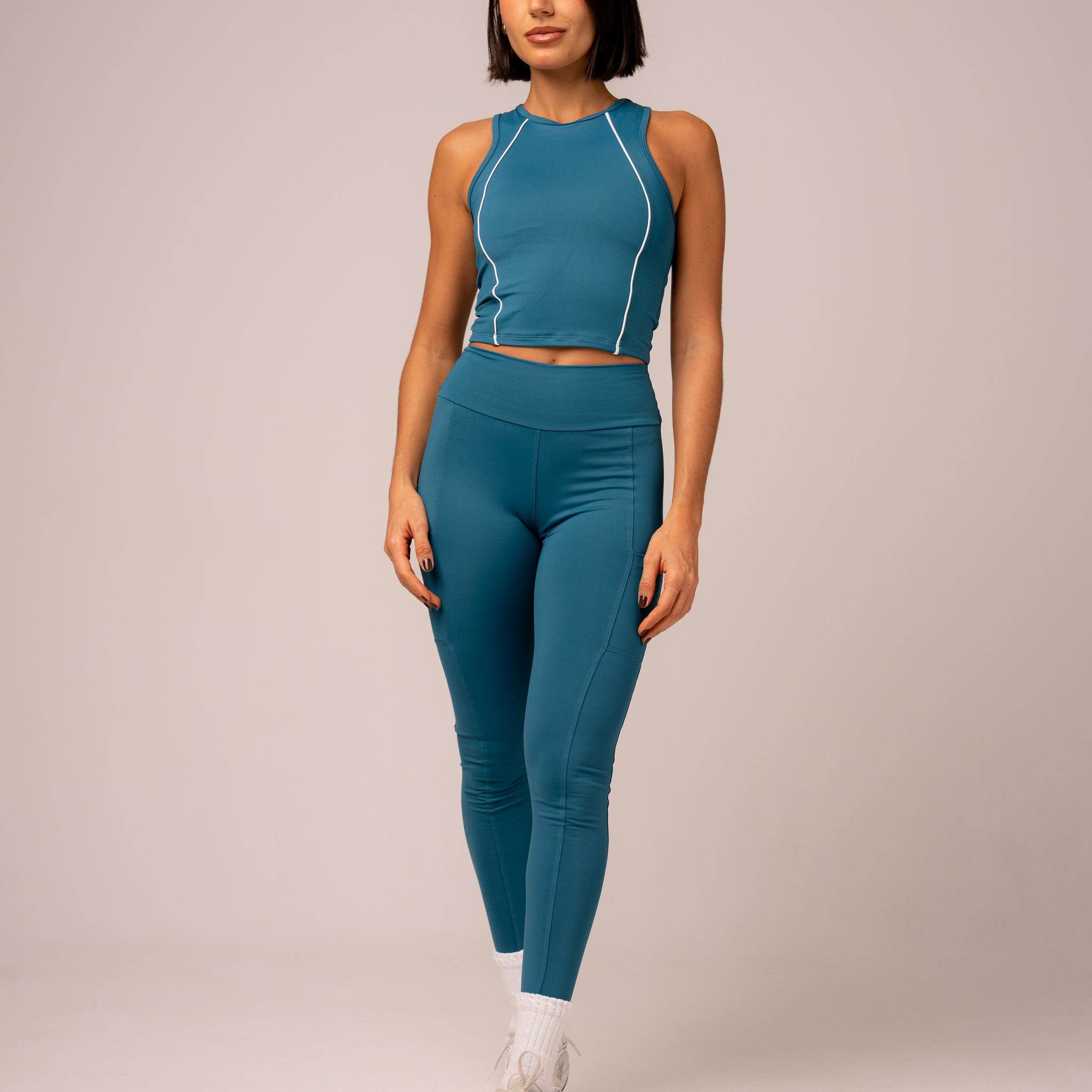 Conjunto Legging bolsos e Top Alongado Cosmo Petróleo