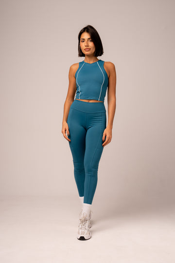 Conjunto Legging bolsos e Top Alongado Cosmo Petróleo