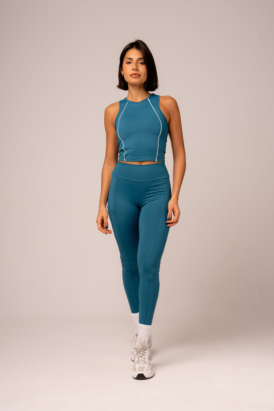 Conjunto Legging bolsos e Top Alongado Cosmo Petróleo